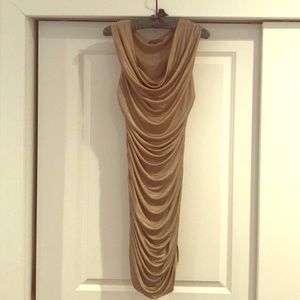 Gold slinky knee length dress
